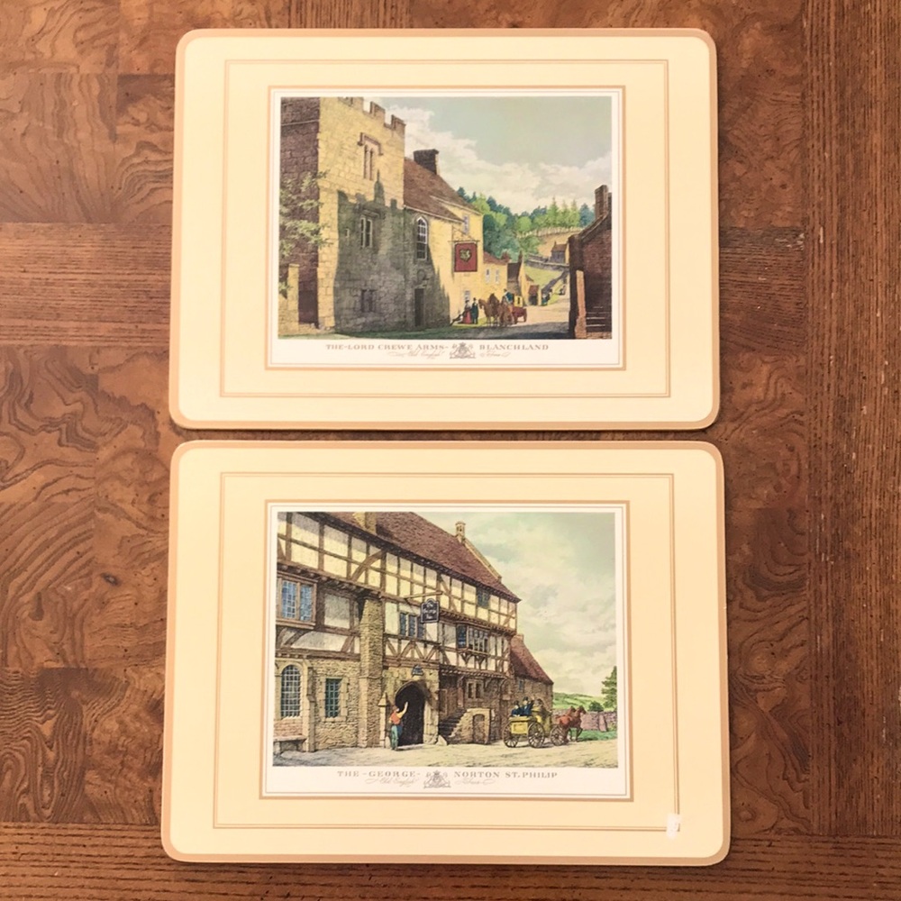 🌻2/$25🌻Vintage Pimpernel OLD ENGLISH INNS Placemats 12" x 9" Set of 2 Cork